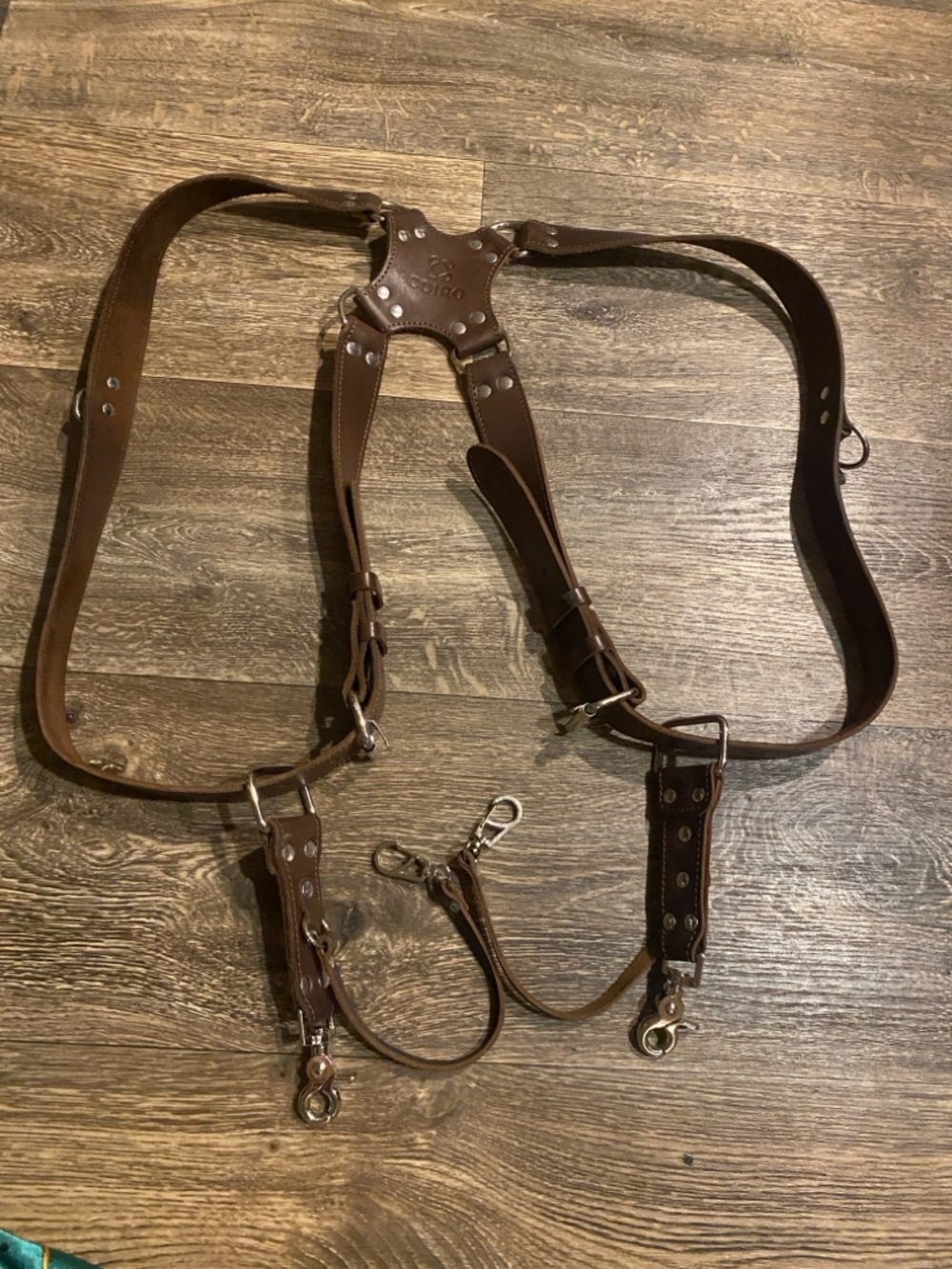 Leather Double-Leash Harness Strap - Brown